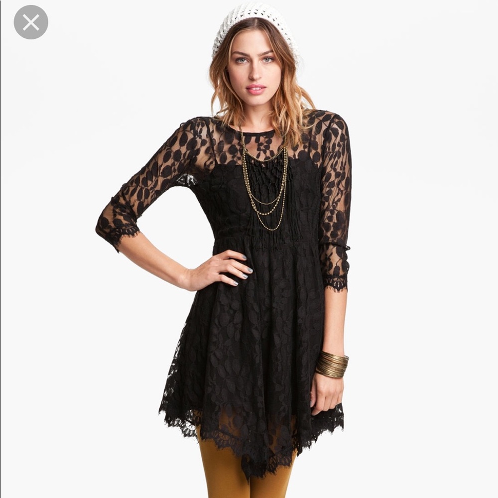 Black free people lace 3/4 sleeve dress